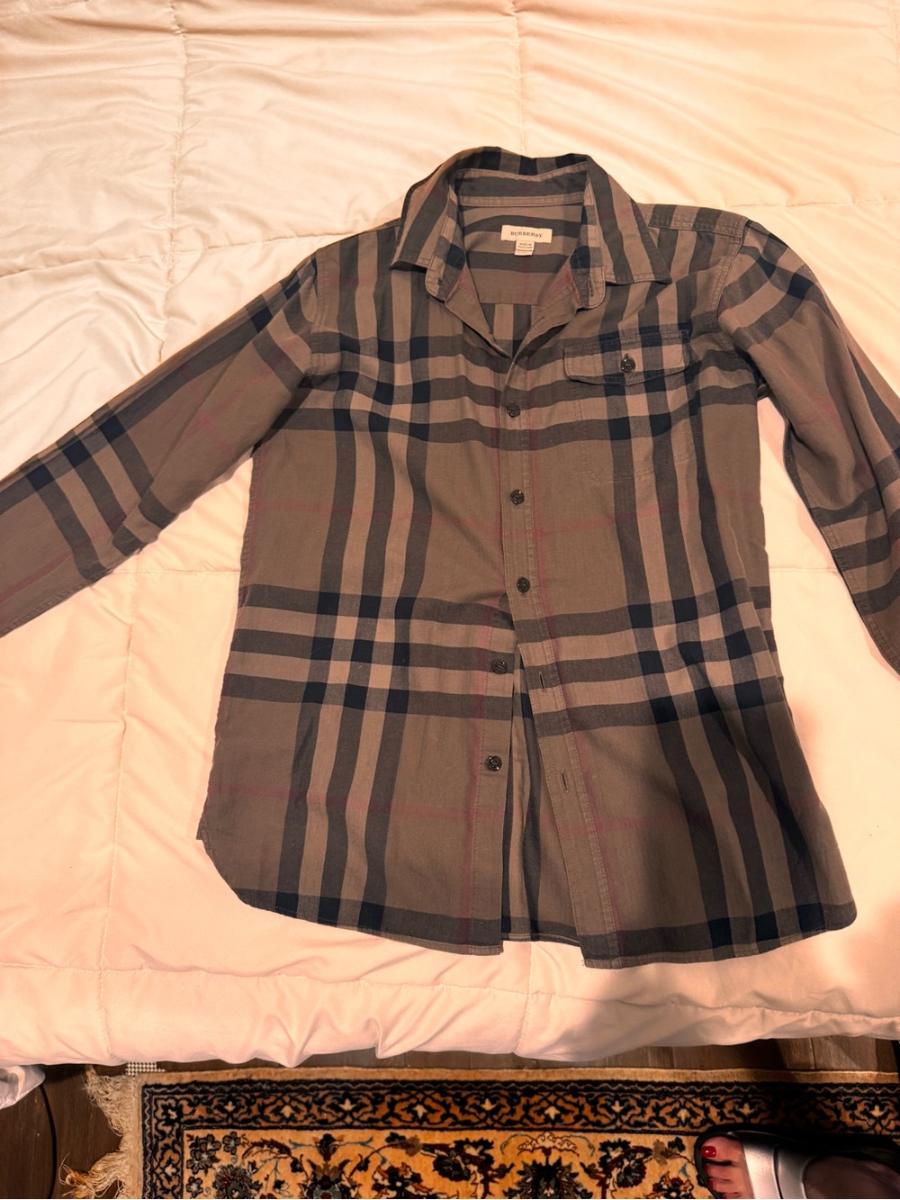 Burberry Plaid Shirt in Taupe, Black and Navy